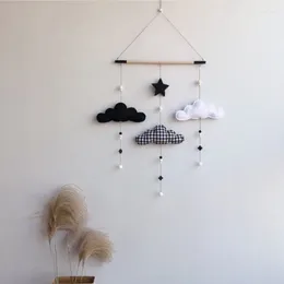 Decoratieve beeldjes Noordse kinderdagverblijfdecor Zwart en witte geruite wolk puur handgemaakte houten stok hangende kinderkamer huis muur ins