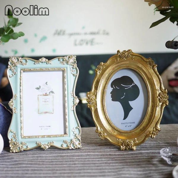 Figurines décoratives Nordic rétro Gold Table Po Crame Creative 6 pouces Home Wedding Decoration Resin Picture Holder Gift