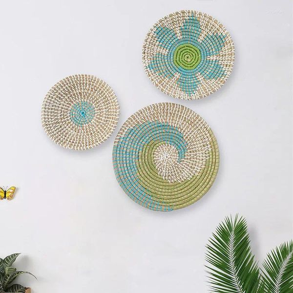 Figuras decorativas estilo nórdico 3pcs/set plato de paja algas marinas decoración de la pared de la pared vintage estética