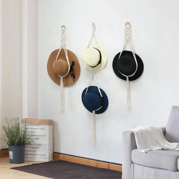 Figurines décoratines Style nordique Boho Coton Hangage Hat Organisateur Affichage Rack de stockage Capeur Sicrage Scarpe Macrame Taprestry Home Mur