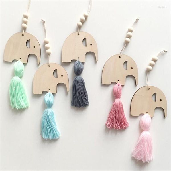 Figurines décoratives Style nordique mignon éléphant forme perles en bois gland pendentif enfants chambre décoration tenture murale ornement Pographie