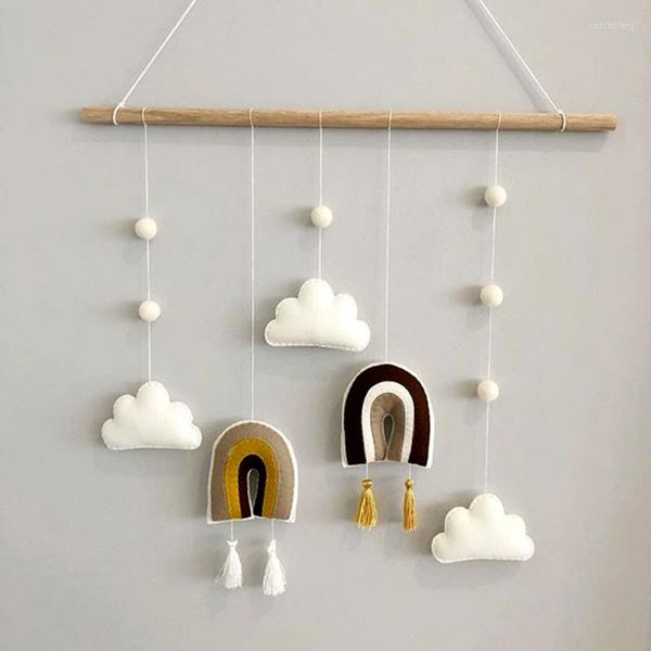 Figuras decorativas Estilo nórdico Lindo Fieltro Nubes Forma Adorno colgante de pared Palo de madera Borla Colgante Decoración de la habitación de los niños Pografía