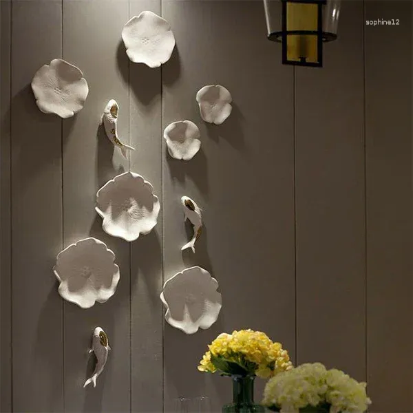 Figurines décoratives Nordic White Lotus Carpe Mur suspendu décoration suspendue 3D Plante de plant tridimensionnel intérieur