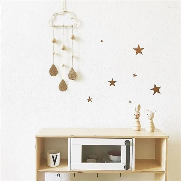 Figuras decorativas Nordic Wooden Planeta Star Cloud Cloud Rain Rain Groving Hanging Child Kids Room Decoración de la pared Decoración de la guardería Pogografía