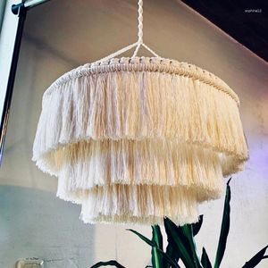 Figuras decorativas Tapiz nórdico Tapestria Lámpara Boho MacRame Lámpara colgante Cubierta Costilería Capitán de dormitorio para el hogar