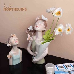 Figurines décoratives Northeuins Butterfly Girl Sculpture Sculpture Modèle de caractère Vase Vase Modern Stocker Statues Home salon