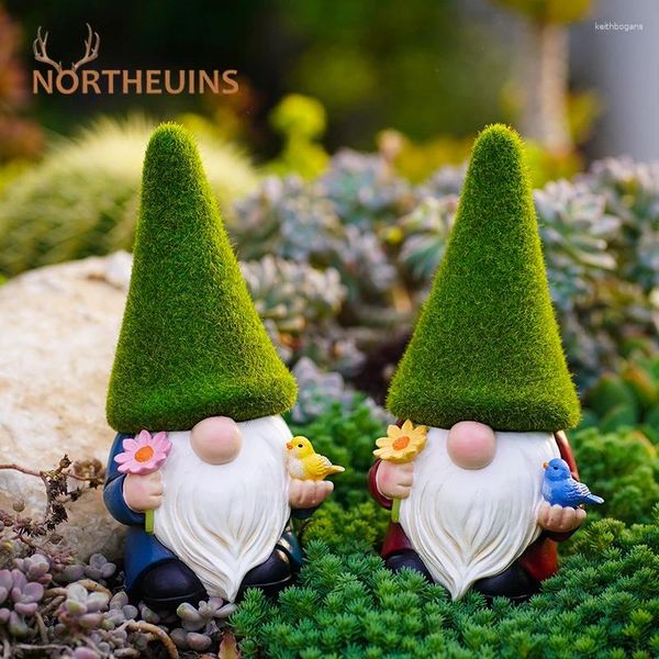 Figurines décoratives Northeuins Résine Flocké nain pour extérieur statues mignons sans visage jardin cour de décoration