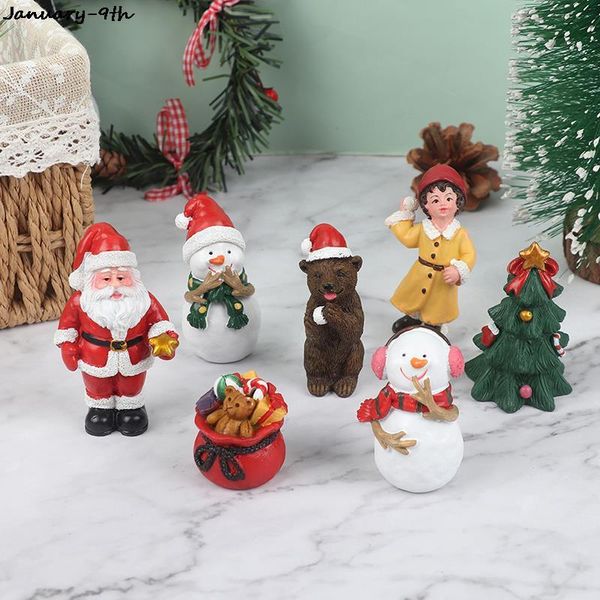 Figuras decorativas Objetos 1 piezas Árbol de Navidad en miniatura Papá Noel Muñecos de nieve Terrario Accesorios Caja de regalo Jardín de hadas Casa de muñecas Deco