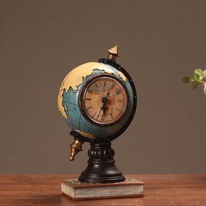Figurines décoratives objets 24 cm Vintage Globe forme montre résine avec horloge rétro ornements salon maison bureau décoration