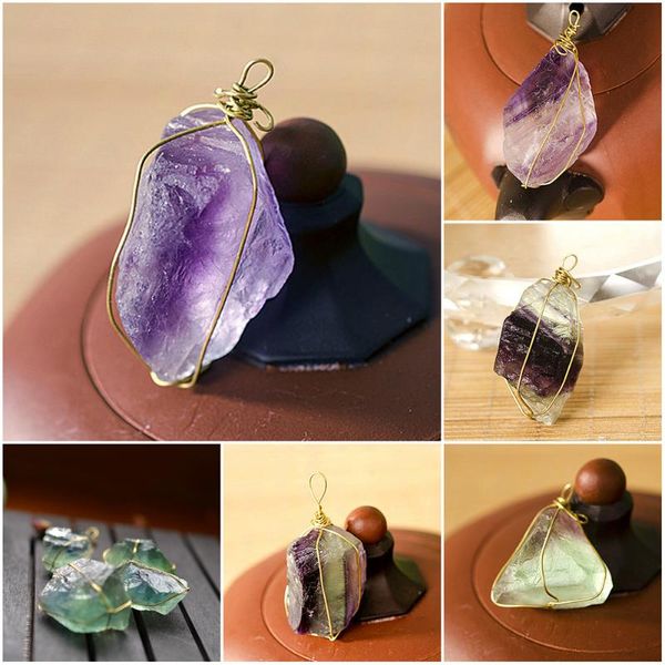 Figurines décoratives Objets 3-3.5CM Non poli Coloré Fluorite Pendentif Point Gemme Naturelle Quartz Cristal Guérison Baguette Hexagonale St