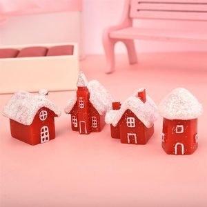 Decoratieve beeldjes Objecten 4 stks/set Micro Landschap Kawaii Kerst Sneeuwhuis Decor Fairy Garden Miniatures Resin Craft Home