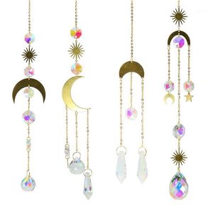 Decoratieve beeldjes objecten Crystal Windchimes ornament ster metallic hoepel maan hanger handgemaakte sieraden tuing windt gordijn
