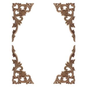 Decoratieve beeldjes Objecten Decor gesneden niet -geverfde houten applique sticker onlay molten lange bladeren bloem rubberen hoek meubels muren d