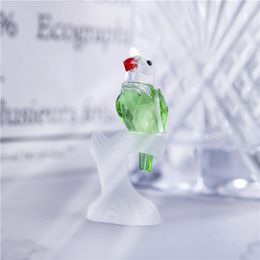 Figuras decorativas Objetos HD Pequeño loro de cristal Pájaro en rama Arte de vidrio Estatuilla de animal coleccionable Pisapapeles Decoración de mesa para el hogar