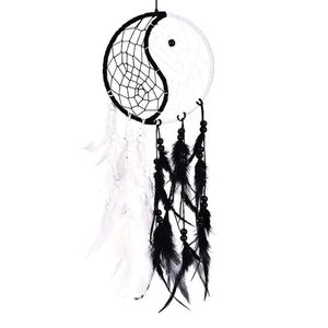 Figurines décoratives objets fait à la main Yin Yang capteur de rêves filet circulaire avec plumes perles pour mur voiture suspendu décoration ornement Cra