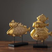 Figurines décoratives Objects Luxury Goldfish Ornements Animaux créatifs Sculpture Salon Decoration Office Golden Resin Embellissement