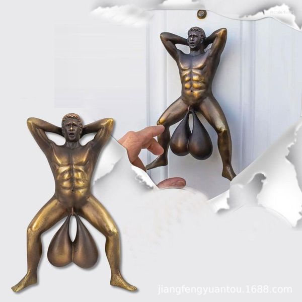 Figuritas decorativas Objetos Hombre Parodia Timbre Resina Artesanía Divertido Puerta de casa Bola Puerta Anillo Golden Hooligans Colgante Artesanía Decorativa