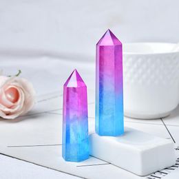 Figurines décoratives Objects Crystal Natural Double couleur Aura Clear Quartz Point Point Méditation Heury Stone Decoration Home Decoration Pyramid Gi