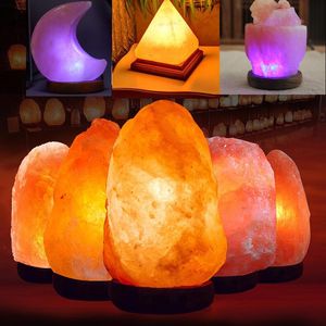 Figuras decorativas Objetos Piedra Natural del Himalaya Lámpara de Sal USB Curación Luz Nocturna romántica Base de Madera Luz de Roca de Cristal ColoridaDeco