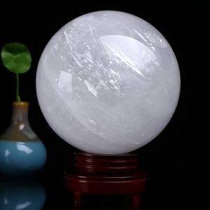Figurines décoratives Objets Naturel Islande Spar Sphère Boule de cristal blanc Cristaux polis Calcite Minéral Démagnétisation Collection Maison