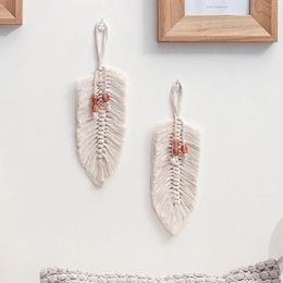 Figurines décoratives Objets Style nordique Feuilles tissées à la main Forme Macramé Tapisserie Art Tissé Coton Corde Pendentif Tenture Murale Salon