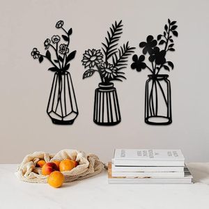 Decoratieve beeldjes Objecten PCS Metalen Bloemwand Decor Minimalistisch vaas Art Zwart Draad IJzeren Bloemsculptuur voor Woonkamer Decoratief