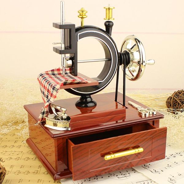 Figuras decorativas Objetos Simulación Máquina de coser Caja de música Nostálgico Niños Juguete retro Joyería Resina Artesanía Regalo para niños Decorativos