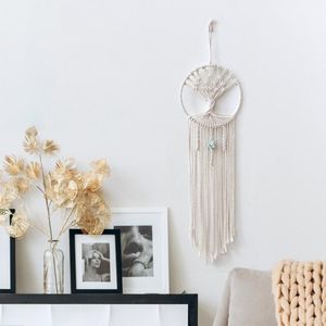 Decoratieve beeldjes Objecten T8We geweven macrame Circle Dream Catcher met groene stenen boho muur hangend tapijt