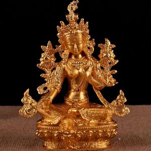 Decoratieve beeldjes Objecten Tibetaanse boeddhistische levering Hoogwaardige Nepal Craft 6 inch vergulde groene tara figuur van Boeddha save bodhisattva t