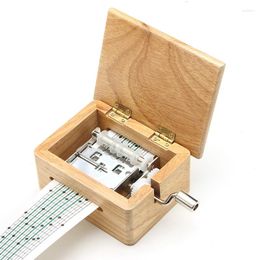 Figuritas decorativas objetos tono DIY caja de música con manivela de madera con perforadora y 10 Uds cintas de papel tira de movimientos hogar