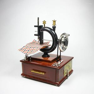 Figurines décoratives objets Vintage rétro Machine à coudre boîte à musique avec tiroir Articles d'ameublement de bureau ornements artisanaux dynamiques