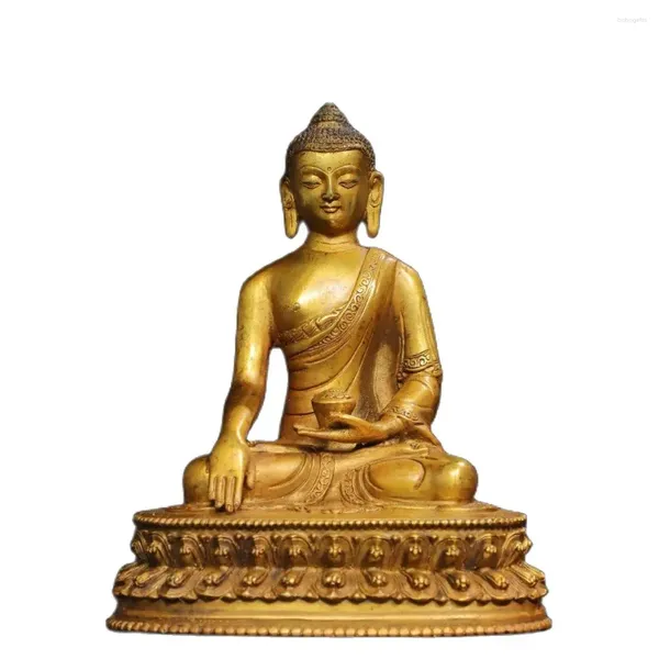 Figurines décoratives offrant des statues religieuses en bronze doré du Bouddha Amitabha à la maison. Taille : hauteur 20 cm, largeur 16 cm, épaisseur 11 cm, poids.