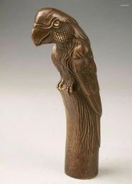 Figurines décoratives anciennes sculpture en bronze vif-dire aigle perroquet statue de canne de canne bâton de marche