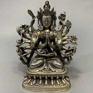 Figurines décoratives vieux Tibet chinois argent fait à la main népal mille mains Guanyin Bodhisattva Statue