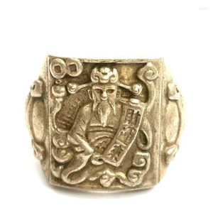 Figurines décoratives ancienne collection Chine tibet argent sculpture dieu de la richesse Anneau de statue merveilleuse cadeau de décoration