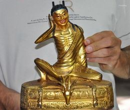 Figurines décoratives vieux Tibet bouddhisme Temple Bronze doré Milarepa Arhat bouddha Statue