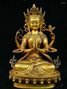 Decoratieve beeldjes Oude Tibet Boeddhisme Tempel Bronze 4 Arms Chenrezig Goddess Boeddha's standbeeld