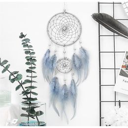 Decoratieve beeldjes Originele zilveren grijs Dream Catcher 2 Ring Feather Hangende kunstgeschenken voor IE vrienden Creative Valentijnsdag