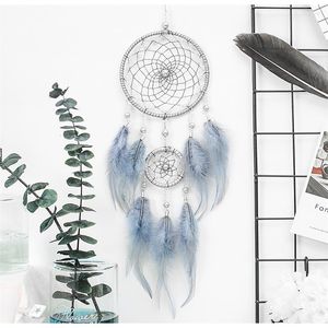 Figurines décoratives originales Silver Grey Dream Catcher 2 Ring Feather Hanging Art Cadeaux à Ie Friends Creative Saint Valentin