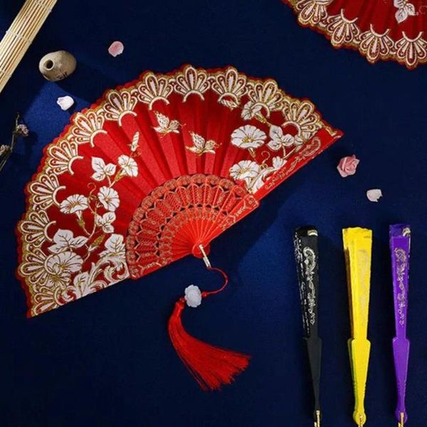 Figuras decorativas Ventilador de decoración al aire libre Elegante seda china Floral Mariposa plegable Set para bodas Partes Dances Danza de lujo