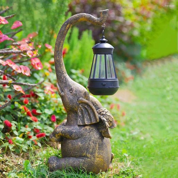 Figurines décoratives Lampe solaire d'éléphant d'extérieur, Statue résistante aux intempéries, Durable, imperméable, résine artisanale, ornement, fournitures de cour