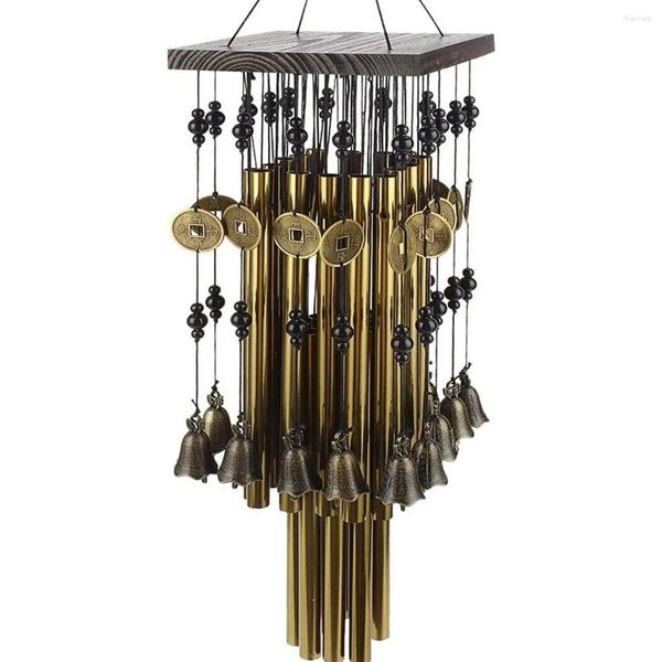 Figuras decorativas Tubo de metal interior al aire libre Casa de viento con campana de cobre grandes Viento de viento para el patio Decoración de la terraza del jardín 80 cm