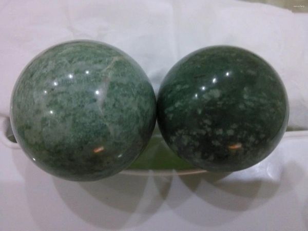 Figuras Decorativas Par De Esferas De Masaje De Piedra De Jade Verde 5 Cm Masajeador De Ejercicio BOLA DE SALUD