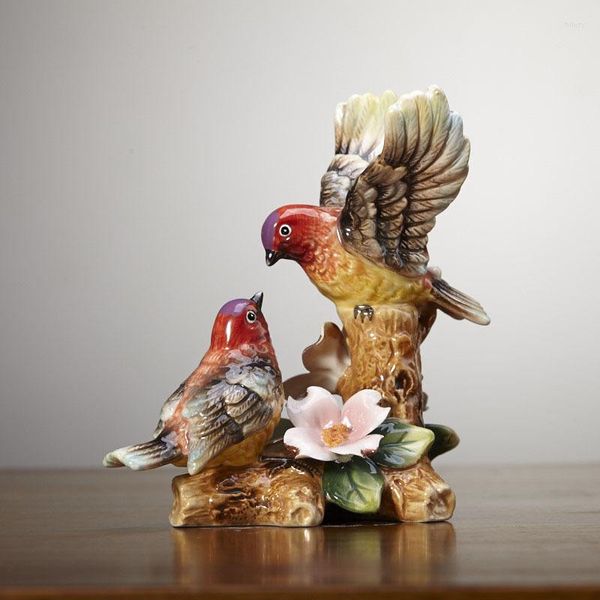 Figurines décoratives pastorale porcelaine moineau oiseau Couple Figurine fait à la main amoureux de la céramique Mini décor cadeau artisanat ornement accessoires