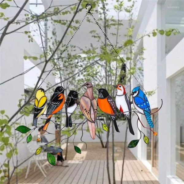 Figurines décoratives pendentif Mini vitrail verre fenêtre tentures acrylique tenture murale oiseaux colorés décor chambre accessoires scandinave