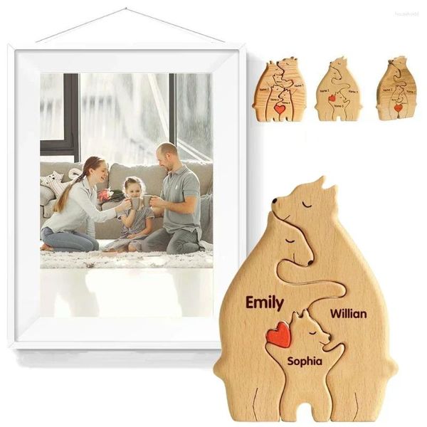 Figurines décoratives personnalisées, thème familial, Puzzle artistique en bois, ours, Statue d'animal mignon, cadeau de réception-cadeau pour bébé pour enfants