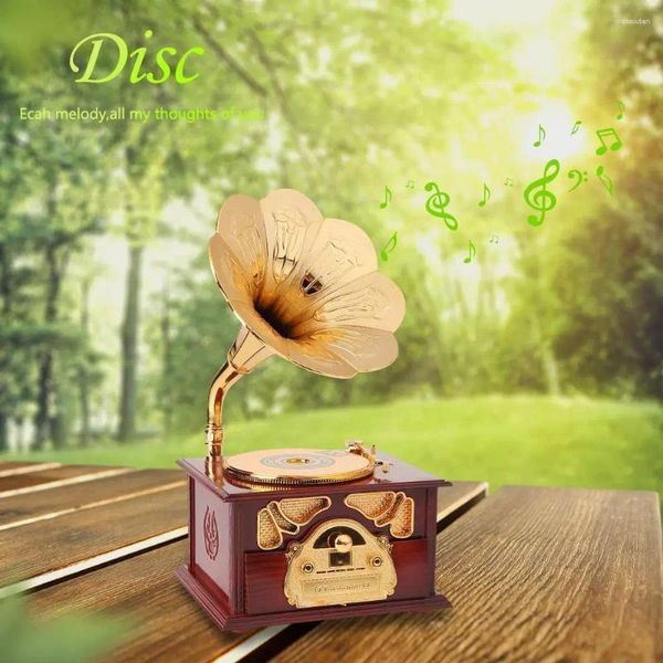 Figurines décoratines Phonographe Music Box Creative Household Mini Ornaments Exquis Classite Classite Antique Wooden Éco-Friendly for Friends Kids