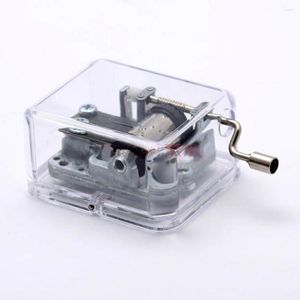 Decoratieve beeldjes Plastic Handcrank 18 Note Music Box Silver Beweging Transparant Musical Toys Christmas Gift for Kids verschillende nummers