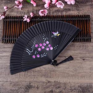 Decoratieve beeldjes Pography Prop Fan Chinese stijl Handgeschilderde bloem vouwen met Tassel draagbare zomerhand gehouden voor dans
