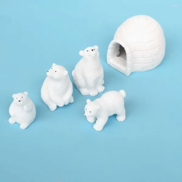 Figurines décoratives ours polaires familial animal neige maison figurine ornement jardin fée décor de verre accessoires de bricolage
